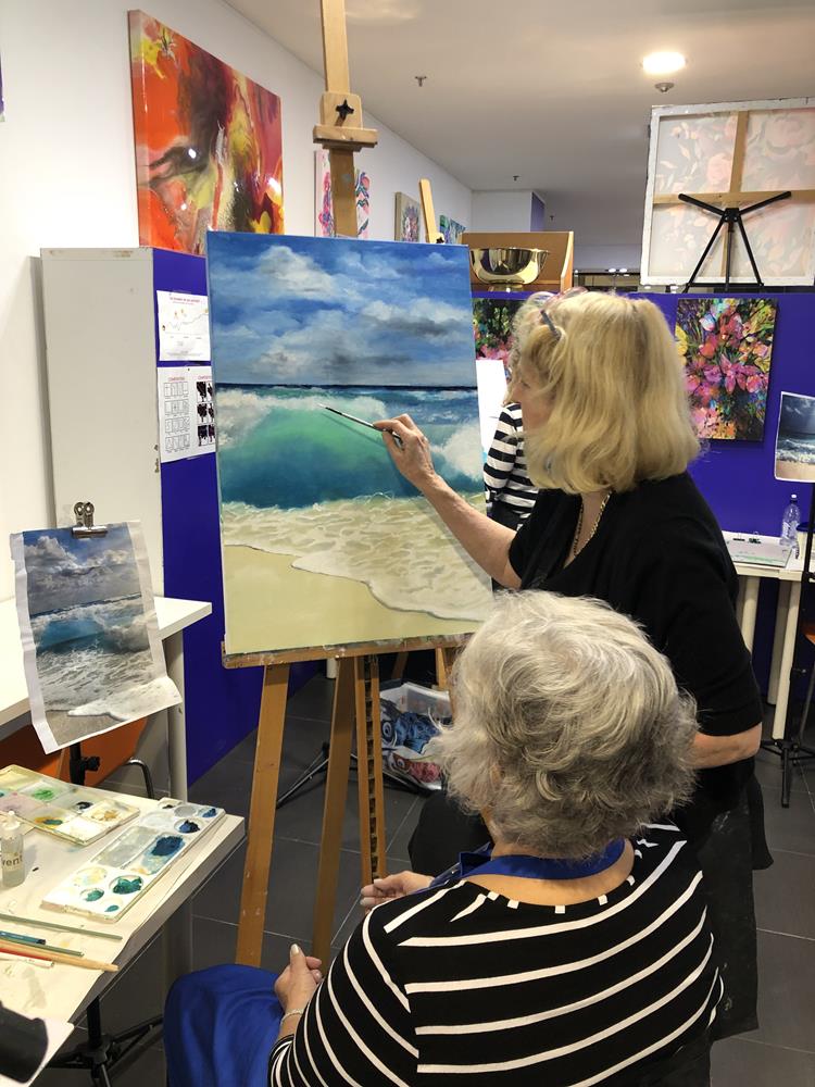 Painting Oceanscape in Class Maureen